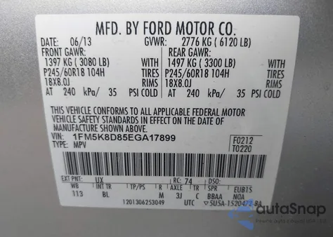2014 Ford Explorer Xlt from USA, damaged, VIN 1FM5K8D85EGA17899